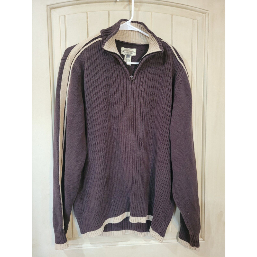 American Rag Mens Brown With Tan Stripe Accent Sweater 1/4 Zip 2XL